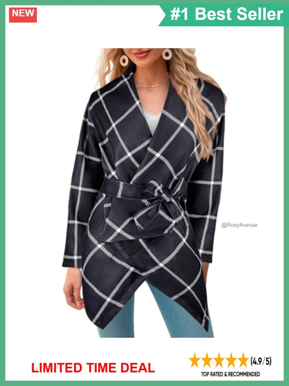 Plaid Trench Coat Wool Blend Shawl Collar Asymmetrical Hem Belted Fall Jacket